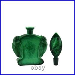 Art Deco Malachite Glass' Birds' Collectible Perfume Bottle 1930' H. Hoffmann