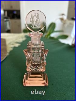 Art Deco Vintage Pink Intaglio Perfume Bottle Excellent Condition. Intaglio Top