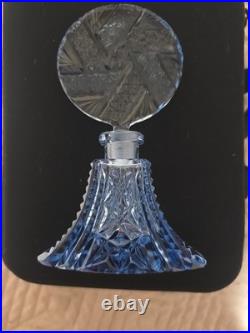 Art Deco perfume bottle/Blue glass/Sun sahpe/Czechoslovakia C1940/Cut crystal