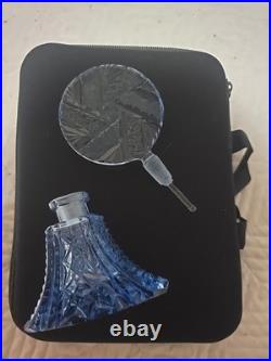 Art Deco perfume bottle/Blue glass/Sun sahpe/Czechoslovakia C1940/Cut crystal