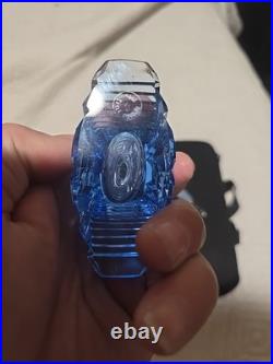 Art Deco perfume bottle/Blue glass/Sun sahpe/Czechoslovakia C1940/Cut crystal