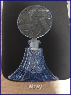 Art Deco perfume bottle/Blue glass/Sun sahpe/Czechoslovakia C1940/Cut crystal