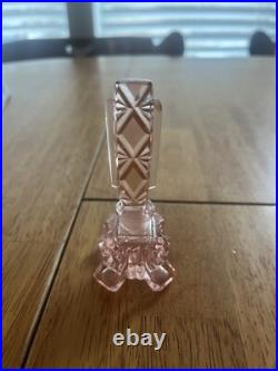 Art Deco perfume bottle/Pink glass/Czechoslovakia C. 1940/Scent Bottle/Cut Glass