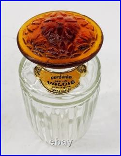 Art Deco vintage French Gardenia Valois art glass perfume bottle Amber stopper