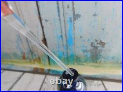 Art Glass Signed Perfume Bottle Clear Blue Silver Draped Pulled Feather Vtg