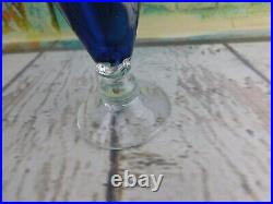 Art Glass Signed Perfume Bottle Clear Blue Silver Draped Pulled Feather Vtg