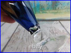 Art Glass Signed Perfume Bottle Clear Blue Silver Draped Pulled Feather Vtg