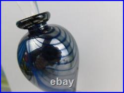 Art Glass Signed Perfume Bottle Clear Blue Silver Draped Pulled Feather Vtg