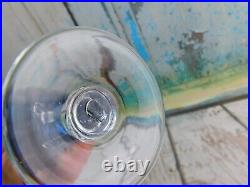 Art Glass Signed Perfume Bottle Clear Blue Silver Draped Pulled Feather Vtg