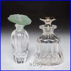 Art Nouveau Sterling Silver Cut Crystal Glass Vintage Perfume Bottle Pair Set