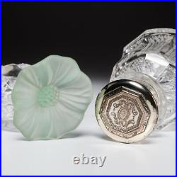Art Nouveau Sterling Silver Cut Crystal Glass Vintage Perfume Bottle Pair Set