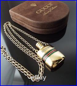 Auth Rare Gucci Gold Perfume Bottle Pendant Necklace Vintage