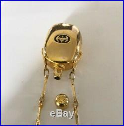 Authentic Gucci Vintage Necklace Perfume Pendant Gold Chain 1980s GG Logo xx58
