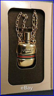 Authentic Vintage Gucci Perfume Bottle Necklace Gold Plated Italy Mint Rare
