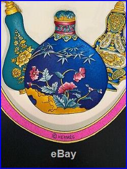 Authentic Vintage Hermes Le Flacon Perfume Bottle Design Silk Scarf Black