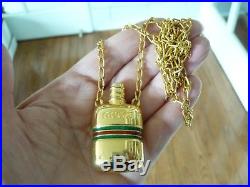Authentic Vintage Rare Gucci Italy Gold Perfume Bottle Pendant Necklace