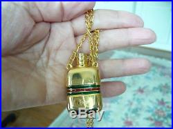 Authentic Vintage Rare Gucci Italy Gold Perfume Bottle Pendant Necklace