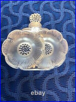 Authentic Vintage Signed Lalique Deux Fleurs Perfume Bottle 3 3/4 W 2 Flowers