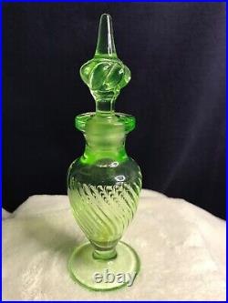 BEAUTIFUL 1930's vintage vaseline carnival glass perfume bottle with stopper