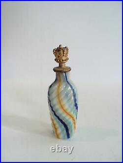 BEAUTIFUL ANTIQUE GERMAN ART GLASS MINIATURE SCENT BOTTLE with CROWN SPRINKLER TOP