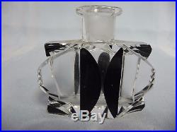 BEAUTIFUL VINTAGE BLACK TO CLEAR DECO CZECH PERFUME BOTTLE withDAUBER INTACT
