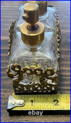 BEAUTIFUL Vintage 3pc Perfume Set, Ormolu Filigree, Glass Bottles, Dauber