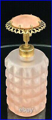 BEAUTIFUL Vintage De Vilbiss Pink Frosted Glass Perfume Atomizer Bottle FRANCE