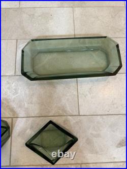 BEAUTIFUL, emerald green, Art Deco Vintage Perfume Bottle Set W Tray