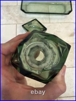 BEAUTIFUL, emerald green, Art Deco Vintage Perfume Bottle Set W Tray