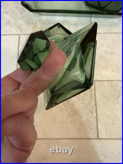 BEAUTIFUL, emerald green, Art Deco Vintage Perfume Bottle Set W Tray