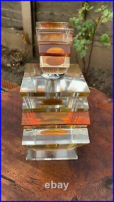 Beautiful Vintage Art Deco Amber Glass Decorative Perfume Bottle (C3)
