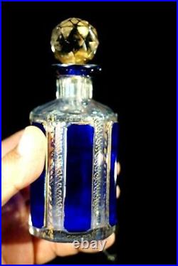 Beautiful Vintage Bohemian Cobalt Blue Crystal Perfume Bottle