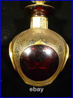 Beautiful Vintage Moser Ruby Cabochon & Gilt Glass Perfume Bottle Circa 1940