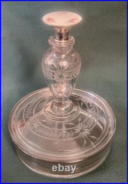 Beautiful Vtg Combo Perfume Bottle Etched Powder Box Sterling Guilloche Stopper Beautiful Vtg Combo Perfume Bottle Etched Powder Box Sterling Guilloche Stopper
