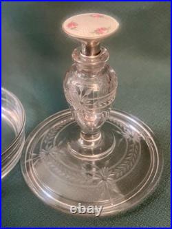Beautiful Vtg Combo Perfume Bottle Etched Powder Box Sterling Guilloche Stopper Beautiful Vtg Combo Perfume Bottle Etched Powder Box Sterling Guilloche Stopper