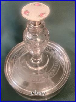 Beautiful Vtg Combo Perfume Bottle Etched Powder Box Sterling Guilloche Stopper Beautiful Vtg Combo Perfume Bottle Etched Powder Box Sterling Guilloche Stopper