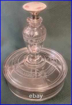 Beautiful Vtg Combo Perfume Bottle Etched Powder Box Sterling Guilloche Stopper Beautiful Vtg Combo Perfume Bottle Etched Powder Box Sterling Guilloche Stopper