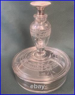 Beautiful Vtg Combo Perfume Bottle Etched Powder Box Sterling Guilloche Stopper Beautiful Vtg Combo Perfume Bottle Etched Powder Box Sterling Guilloche Stopper