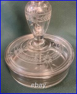 Beautiful Vtg Combo Perfume Bottle Etched Powder Box Sterling Guilloche Stopper Beautiful Vtg Combo Perfume Bottle Etched Powder Box Sterling Guilloche Stopper