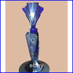 Blue Glass Perfume Bottle Vintage Art Deco 1930 Nude Scent Figure