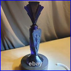 Blue Glass Perfume Bottle Vintage Art Deco 1930 Nude Scent Figure