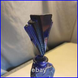 Blue Glass Perfume Bottle Vintage Art Deco 1930 Nude Scent Figure