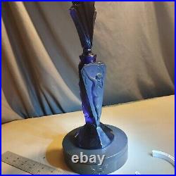 Blue Glass Perfume Bottle Vintage Art Deco 1930 Nude Scent Figure