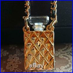 CHANEL NECKLACE Gold & Black Chain No. 5 Perfume Bottle Pendant 28in Vintage