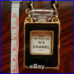 CHANEL NECKLACE Gold & Black Chain No. 5 Perfume Bottle Pendant 28in Vintage