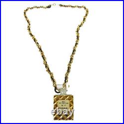 CHANEL Vintage CC Logos Gold Chain Perfume Pendant Necklace Authentic AK35585k