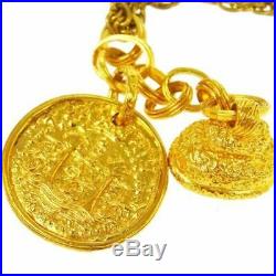 CHANEL Vintage CC Logos Medallion Stone Gold Chain Pendant Necklace AK16648c