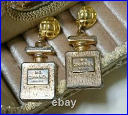 CHANEL Vintage No. 5 Perfume Bottle Motif Drop Clip Earrings Gold Auth Rare F/S