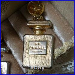 CHANEL Vintage No. 5 Perfume Bottle Motif Drop Clip Earrings Gold Auth Rare F/S