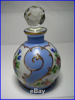 CZECH VINTAGE VANITY GLASS PERFUME SET BOTTLES POWDER JAR CUP Czechoslovakia1930